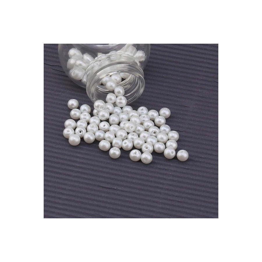 Eymen Hobi 50 Gram - 6 Mm BEYAZ Renk DELİKLİ İnci Boncuk, Plastik İnci Boncuk Takı Malzemeleri (250-300 Adet)