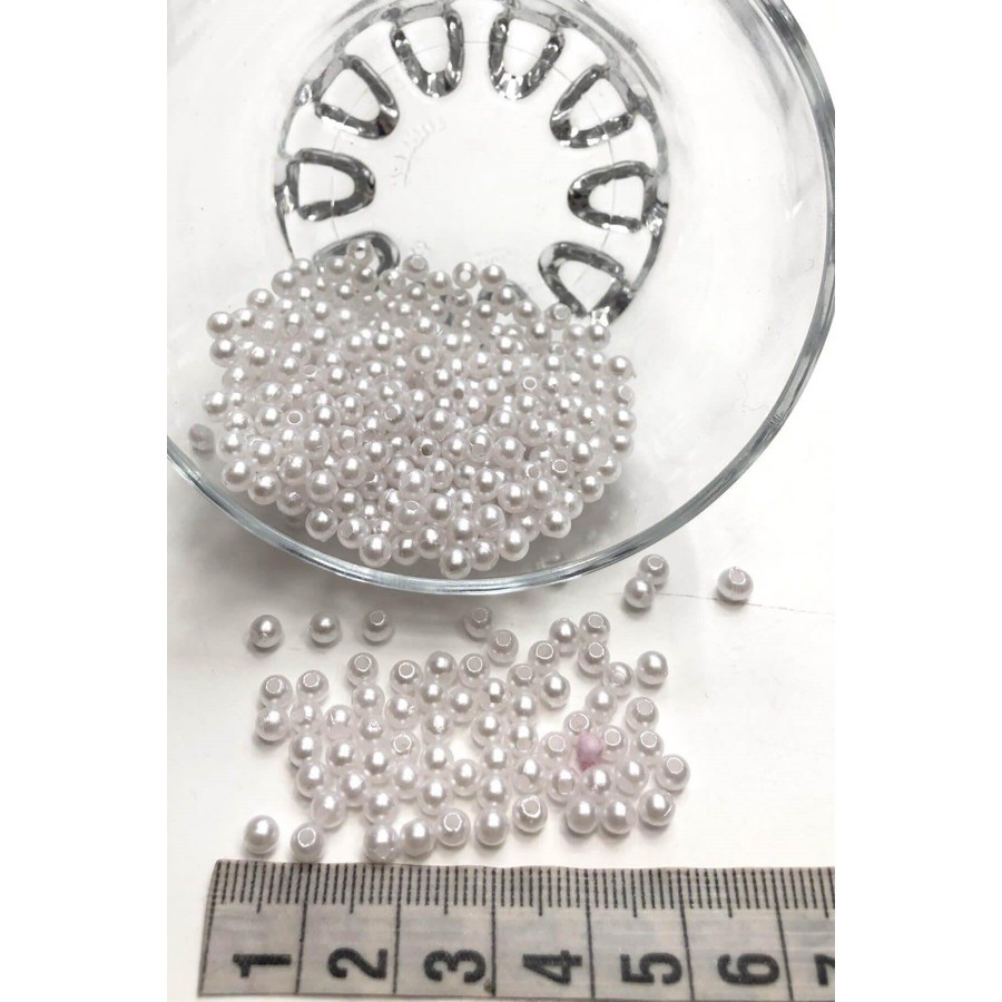 Eymen Hobi 25 Gram - 4 Mm BEYAZ Renk DELİKLİ İnci Boncuk, Plastik İnci Boncuk Takı Malzemeleri (500-600 Adet)