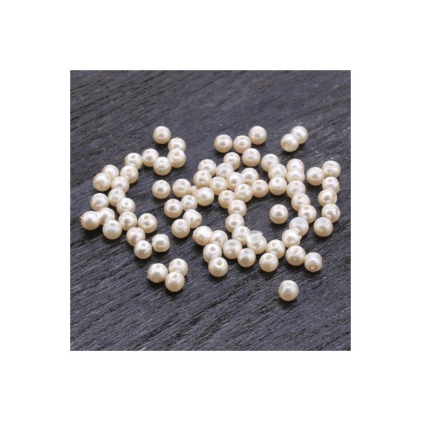 Eymen Hobi 25 Gram - 4 Mm Krem Renk İnci Boncuk, Plastik İnci Boncuk Takı Malzemeleri (500-600 Adet)