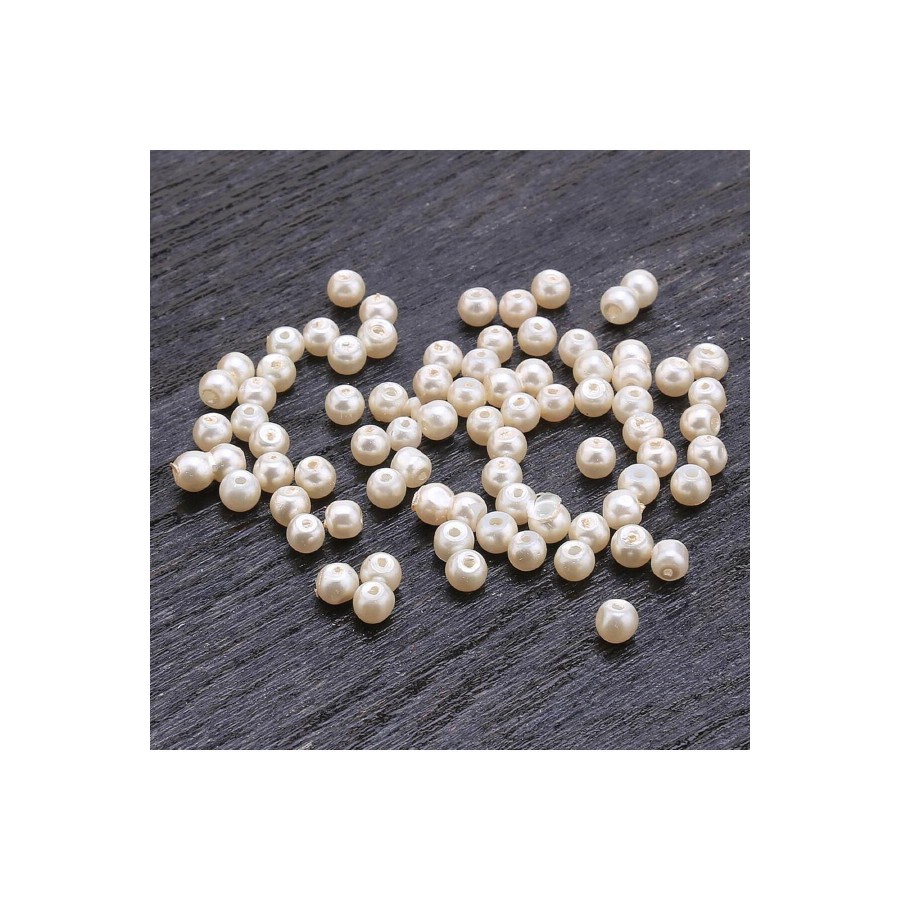 Eymen Hobi 25 Gram - 4 Mm Krem Renk İnci Boncuk, Plastik İnci Boncuk Takı Malzemeleri (500-600 Adet)