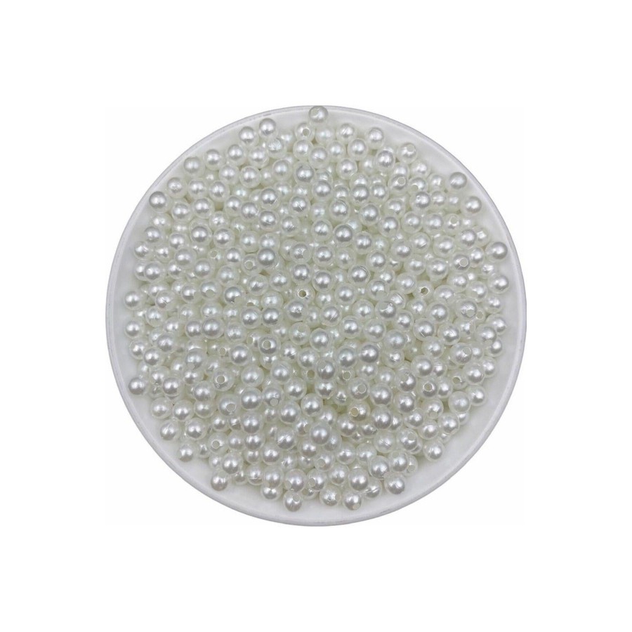 Eymen Hobi 50 Gram - 6 Mm BEYAZ Renk DELİKLİ İnci Boncuk, Plastik İnci Boncuk Takı Malzemeleri (250-300 Adet)